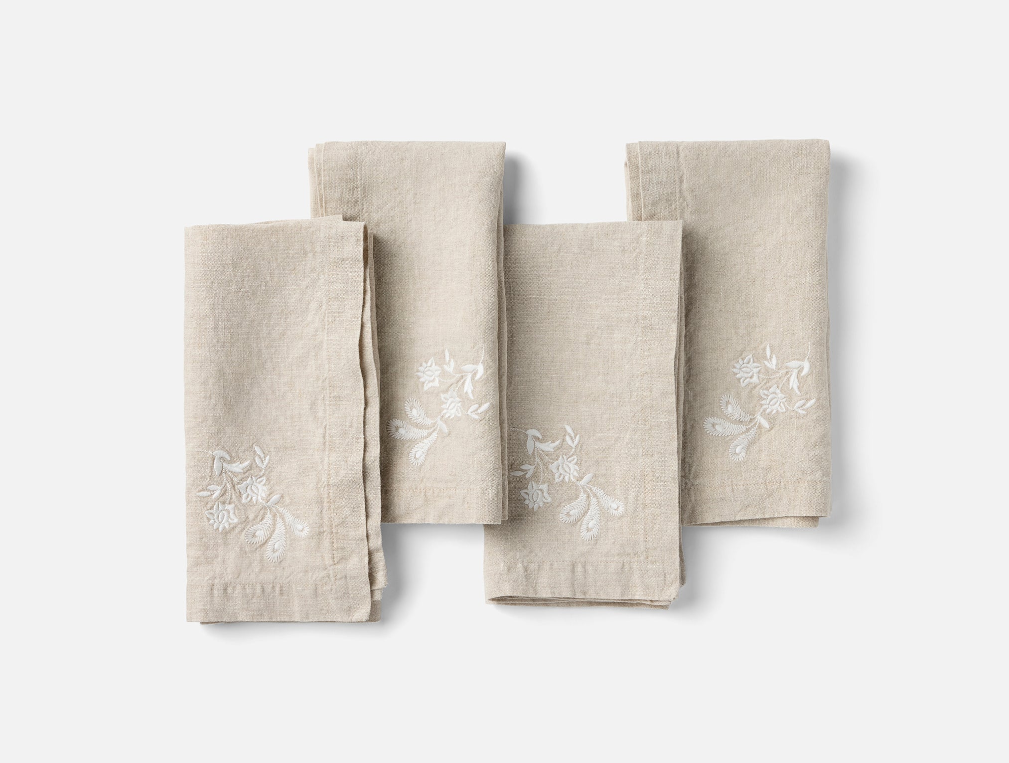 Verbena Embroidered Organic Linen Napkins, Set of 4